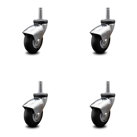 Service Caster 3 Inch Chrome Hooded Neoprene Rubber 3/8 Inch Grip Ring Stem Casters SCC, 4PK SCC-GR03S310-NPRB-BC-716138-4